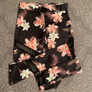 Floral Print Leggings with Mesh Cutouts